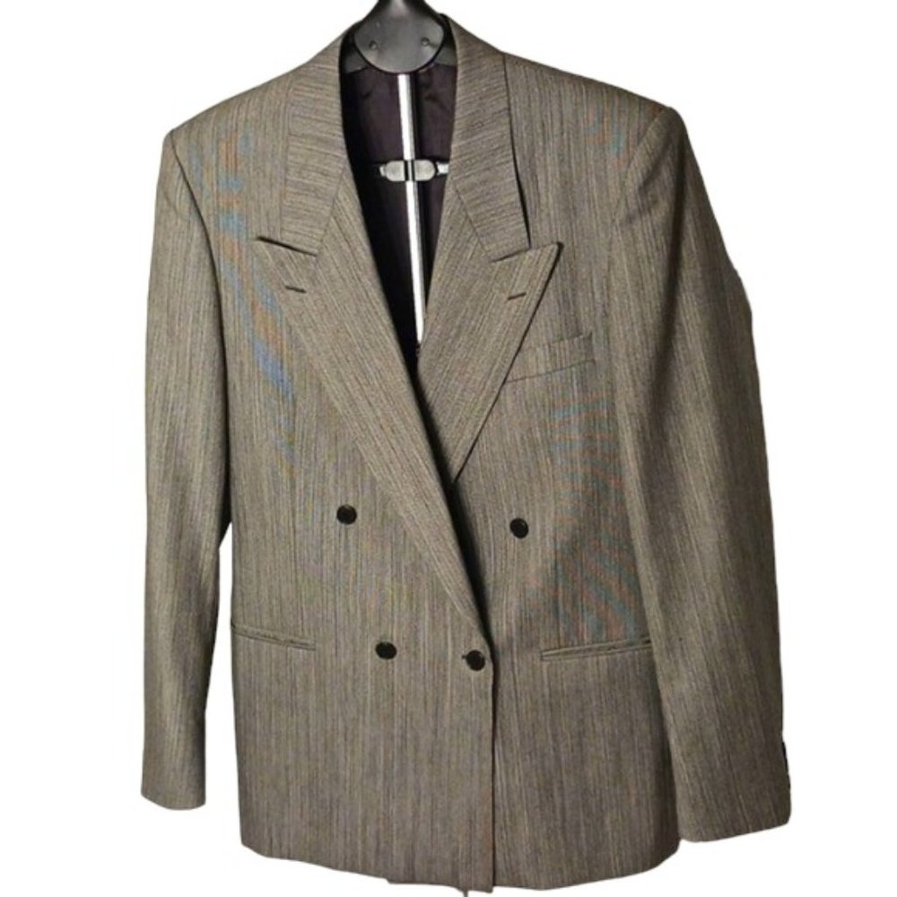 YVES SAINT LAURENT Jacket Sz L Grey Pure Wool Double Breasted Luxury France